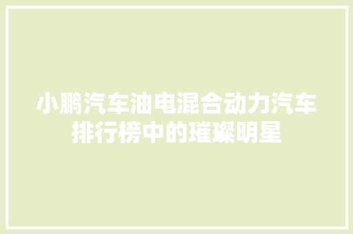 小鹏汽车油电混合动力汽车排行榜中的璀璨明星