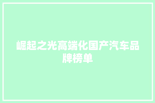 崛起之光高端化国产汽车品牌榜单