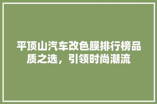 平顶山汽车改色膜排行榜品质之选，引领时尚潮流
