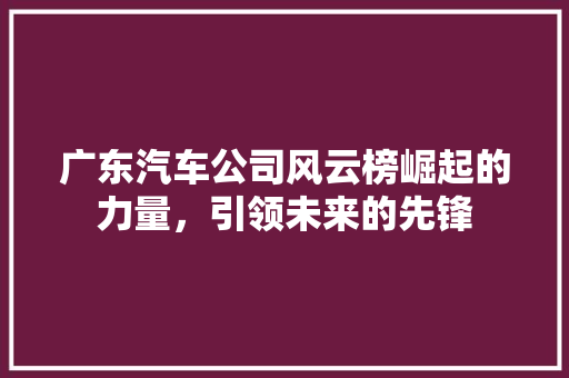 广东汽车公司风云榜崛起的力量，引领未来的先锋