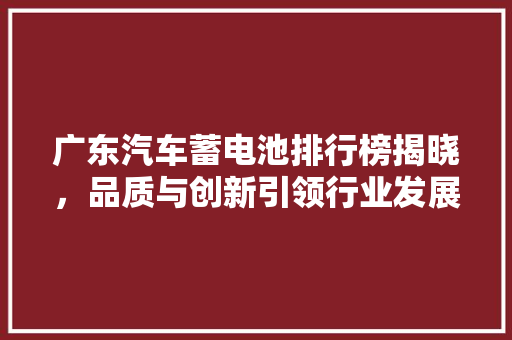 广东汽车蓄电池排行榜揭晓，品质与创新引领行业发展 车载导航