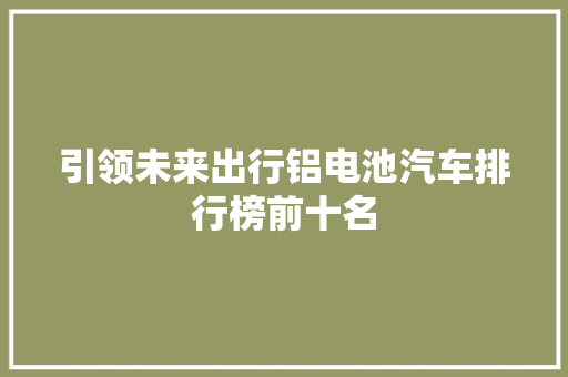 引领未来出行铝电池汽车排行榜前十名