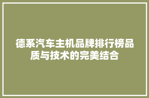 德系汽车主机品牌排行榜品质与技术的完美结合