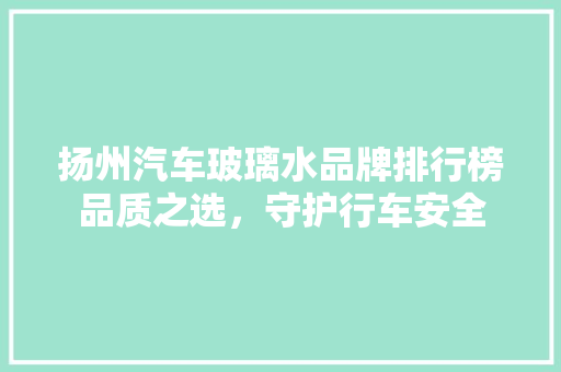 扬州汽车玻璃水品牌排行榜品质之选，守护行车安全