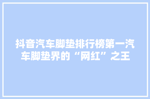 抖音汽车脚垫排行榜第一汽车脚垫界的“网红”之王
