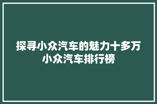 探寻小众汽车的魅力十多万小众汽车排行榜 自动驾驶
