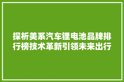 探析美系汽车锂电池品牌排行榜技术革新引领未来出行