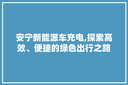 安宁新能源车充电,探索高效、便捷的绿色出行之路