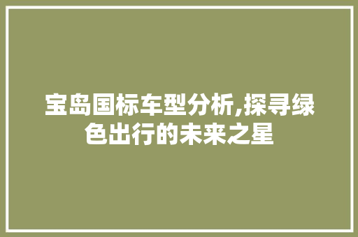 宝岛国标车型分析,探寻绿色出行的未来之星