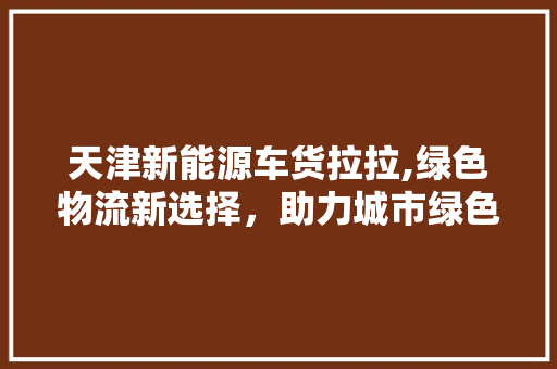 天津新能源车货拉拉,绿色物流新选择，助力城市绿色发展