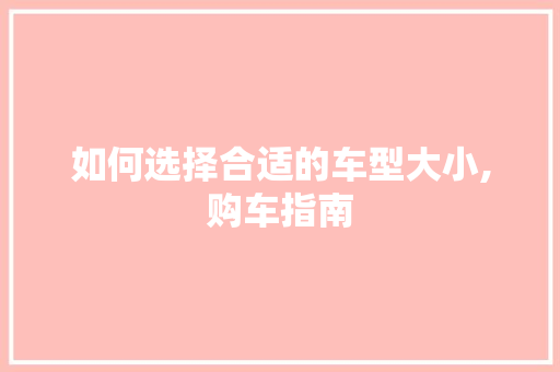 如何选择合适的车型大小,购车指南
