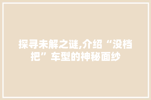 探寻未解之谜,介绍“没档把”车型的神秘面纱