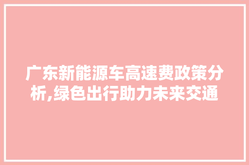 广东新能源车高速费政策分析,绿色出行助力未来交通发展 新能源汽车