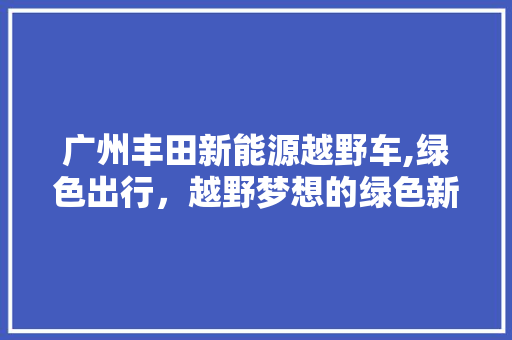 广州丰田新能源越野车,绿色出行，越野梦想的绿色新篇章 车联网技术