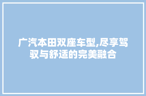 广汽本田双座车型,尽享驾驭与舒适的完美融合