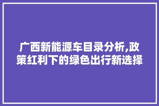 广西新能源车目录分析,政策红利下的绿色出行新选择