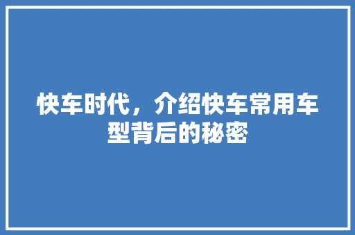 快车时代，介绍快车常用车型背后的秘密
