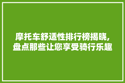 摩托车舒适性排行榜揭晓,盘点那些让您享受骑行乐趣的车型
