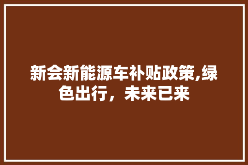 新会新能源车补贴政策,绿色出行，未来已来