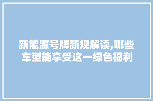 新能源号牌新规解读,哪些车型能享受这一绿色福利