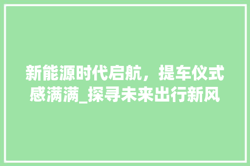 新能源时代启航，提车仪式感满满_探寻未来出行新风尚 新车资讯