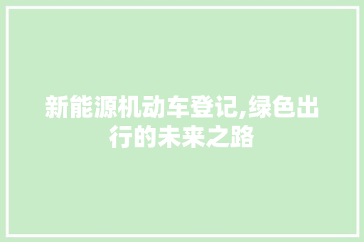 新能源机动车登记,绿色出行的未来之路