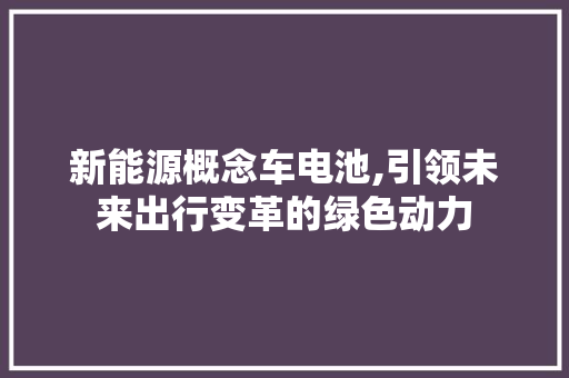 新能源概念车电池,引领未来出行变革的绿色动力