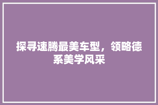 探寻速腾最美车型，领略德系美学风采