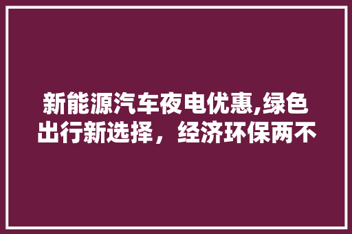 新能源汽车夜电优惠,绿色出行新选择，经济环保两不误