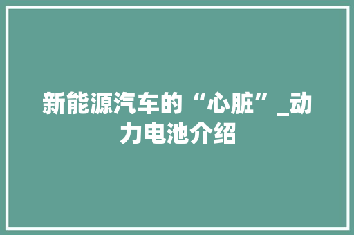 新能源汽车的“心脏”_动力电池介绍 汽车保养