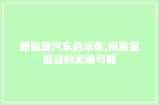 新能源汽车的未来,探索氢能源的无限可能
