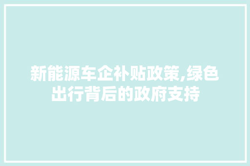 新能源车企补贴政策,绿色出行背后的政府支持