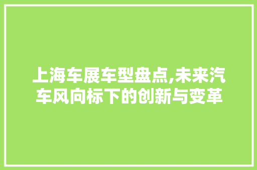 上海车展车型盘点,未来汽车风向标下的创新与变革