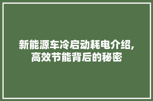 新能源车冷启动耗电介绍,高效节能背后的秘密