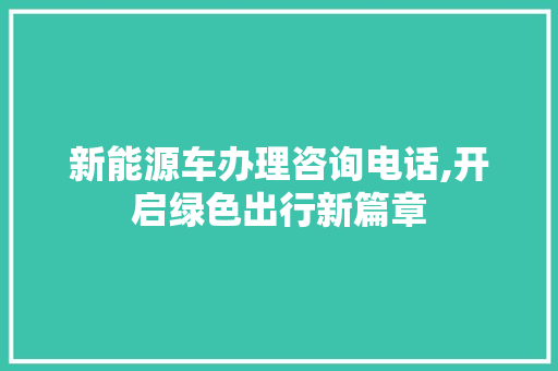 新能源车办理咨询电话,开启绿色出行新篇章