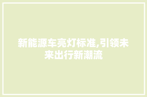 新能源车亮灯标准,引领未来出行新潮流
