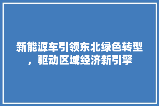 新能源车引领东北绿色转型，驱动区域经济新引擎