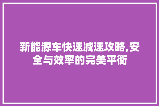 新能源车快速减速攻略,安全与效率的完美平衡
