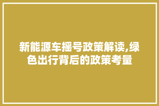 新能源车摇号政策解读,绿色出行背后的政策考量