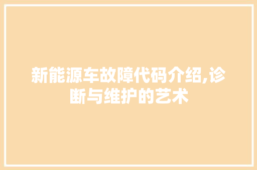 新能源车故障代码介绍,诊断与维护的艺术