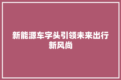 新能源车字头引领未来出行新风尚
