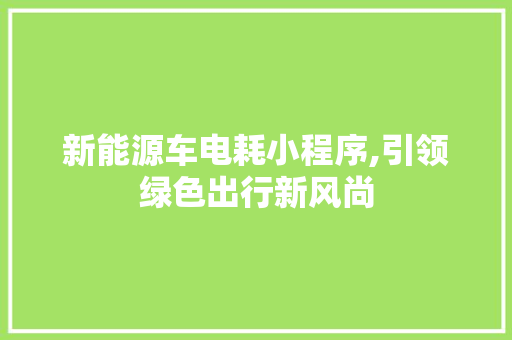 新能源车电耗小程序,引领绿色出行新风尚