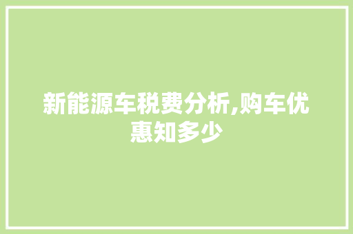 新能源车税费分析,购车优惠知多少