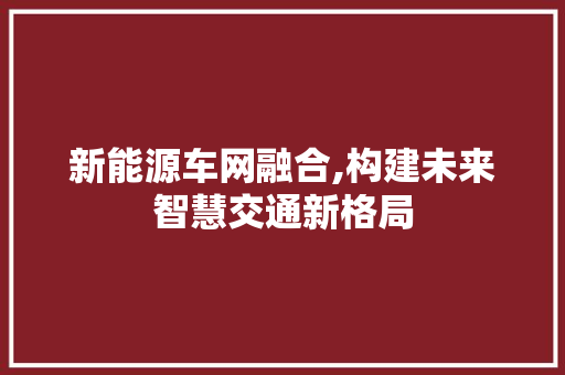 新能源车网融合,构建未来智慧交通新格局