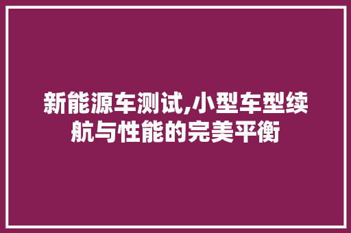 新能源车测试,小型车型续航与性能的完美平衡