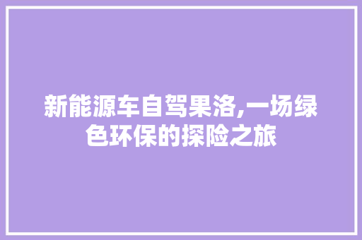 新能源车自驾果洛,一场绿色环保的探险之旅