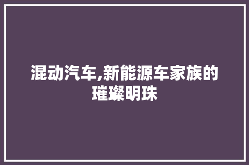 混动汽车,新能源车家族的璀璨明珠