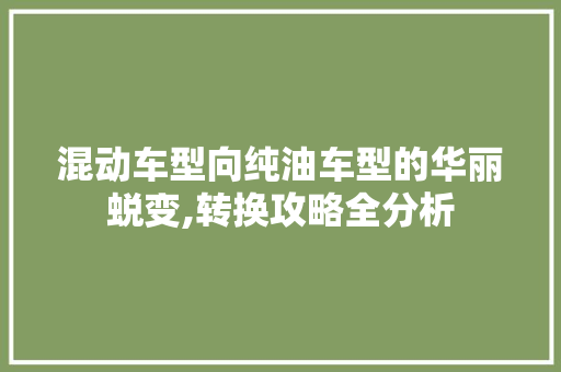 混动车型向纯油车型的华丽蜕变,转换攻略全分析 汽车轮胎