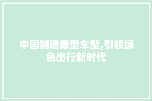 中国制造微型车型,引领绿色出行新时代