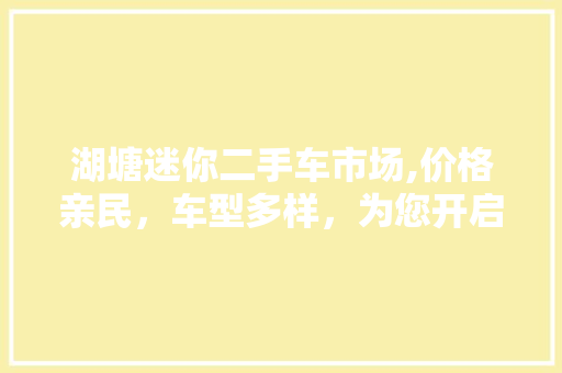 湖塘迷你二手车市场,价格亲民，车型多样，为您开启便捷出行新篇章